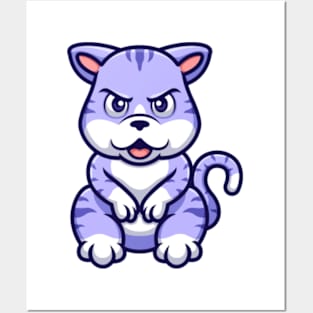 Purple Cat Sitting Cartoon Posters and Art